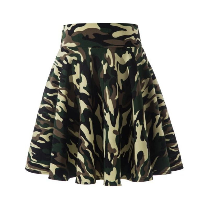 qolati Women Plus Size Skater Skirt Elastic High Waist Camouflage