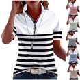 thumbnail image 1 of qolati Women Quarter Zip Henley Shirts Short Sleeve Summer Golf Tops Button Basic Striped Work Shirts Casual Collared Dressy Blouses Red S, 1 of 6