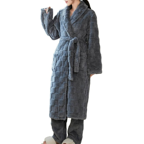 qolati Women Robe Fleece Plush Soft Fluffy Fuzzy Textured Bathrobe Cozy Warm Lightweight Bathrobes Shower Spas House Long Robe for Women