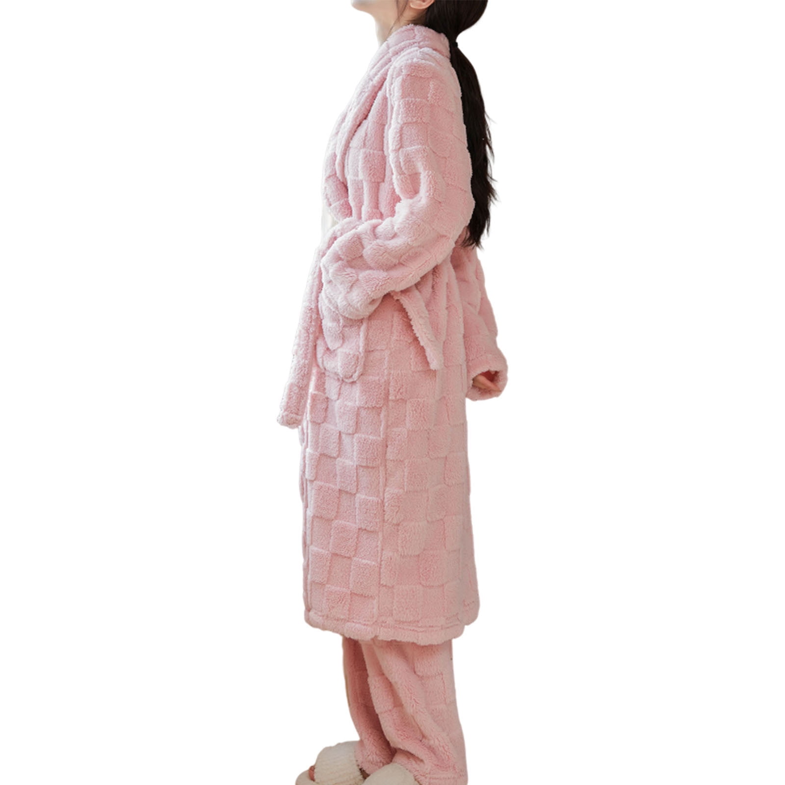 qolati Women Robe Fleece Plush Soft Fluffy Fuzzy Textured Bathrobe Cozy ...