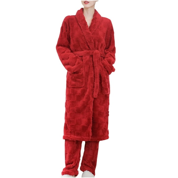 qolati Women Robe Fleece Plush Soft Fluffy Fuzzy Textured Bathrobe Cozy Warm Lightweight Bathrobes Shower Spas House Long Robe for Women