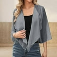 thumbnail image 1 of qolati Women Shrug Chiffon Cardigans Tie Front 3/4 Sleeve Open Front Bolero Cropped Cardigan Tops Irregular Hem Flowy Cover Up Wraps for Evening Dress Gray S, 1 of 9