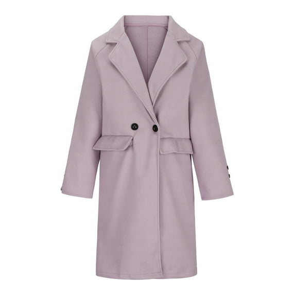 qolati Women Single Breasted Coats Elegant Notched Lapel Collar Wool Blend Long Suits Jackets Winter Warm Work Office Overcoat Pea Coat