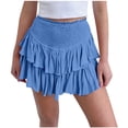 thumbnail image 1 of qolati Women Smocked Ruffle Mini Skirts Summer High Waisted Tiered Short Skirt Cute Pleated A-Line Flared Skirt with Shorts Underneath, 1 of 6