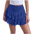 thumbnail image 1 of qolati Women Smocked Ruffle Mini Skirts Summer High Waisted Tiered Short Skirt Cute Pleated A-Line Flared Skirt with Shorts Underneath, 1 of 6
