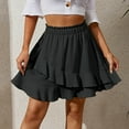 thumbnail image 1 of qolati Women Smocked Ruffle Mini Skirts Summer High Waisted Tiered Short Skirt Cute Stretch Holiday A-Line Flared Skirt, 1 of 4