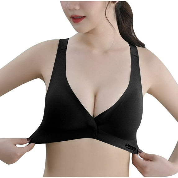 qolati Women T-Shirts Bras Plus Size Front Buckle Wireless Gathered Bra Breathable Convenient Seamless Front Closure Sports Bras