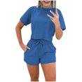 thumbnail image 1 of qolati Women Two Piece Outfits Tracksuit Crew Neck Oversized Shorts Sleeve Sweatshirt High Waist Drawstring Shorts Set 2024 Loungwear Matching Sets, 1 of 6