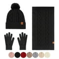 thumbnail image 1 of qolati Women Winter Hat Scarf Gloves 3 in 1 Set Warm Knit Beanie Hat Touchscreen Gloves Set Winter Long Scarf Fleece Lined Skull Caps for Women, 1 of 5