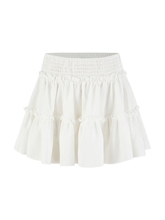 Women Y2k Ruffle Layered Mini Skirts High Waist Smocked A Line Pleated Skorts Boho Beach Short Skirt Cute Skirts for Teen Girls