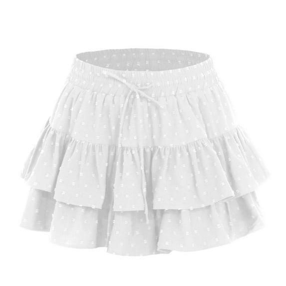 qolati Women Y2k Ruffle Layered Mini Skirts High Waist Smocked A Line Pleated Skorts Boho Beach Short Skirt Cute Skirts for Teen Girls