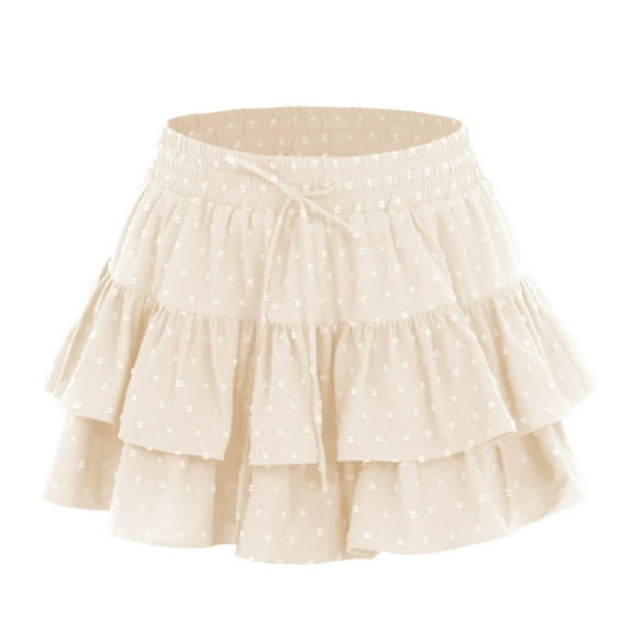 qolati Women Y2k Ruffle Layered Mini Skirts High Waist Smocked A Line Pleated Skorts Boho Beach Short Skirt Cute Skirts for Teen Girls