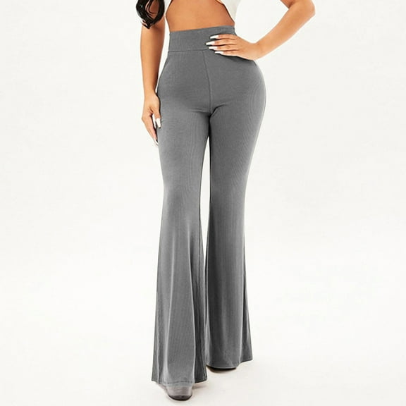 qolati Women Yoga Leggings Stretchy High Waisted Wide Leg Flare Trousers Bell Bottom Flowy Workout Joggers Pants