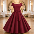 thumbnail image 1 of qolati Women's 1962s Vintage Tea Dress Rockabilly Retro Prom Party Cocktail Swing Dress Floral Dress & Belt, 1 of 5