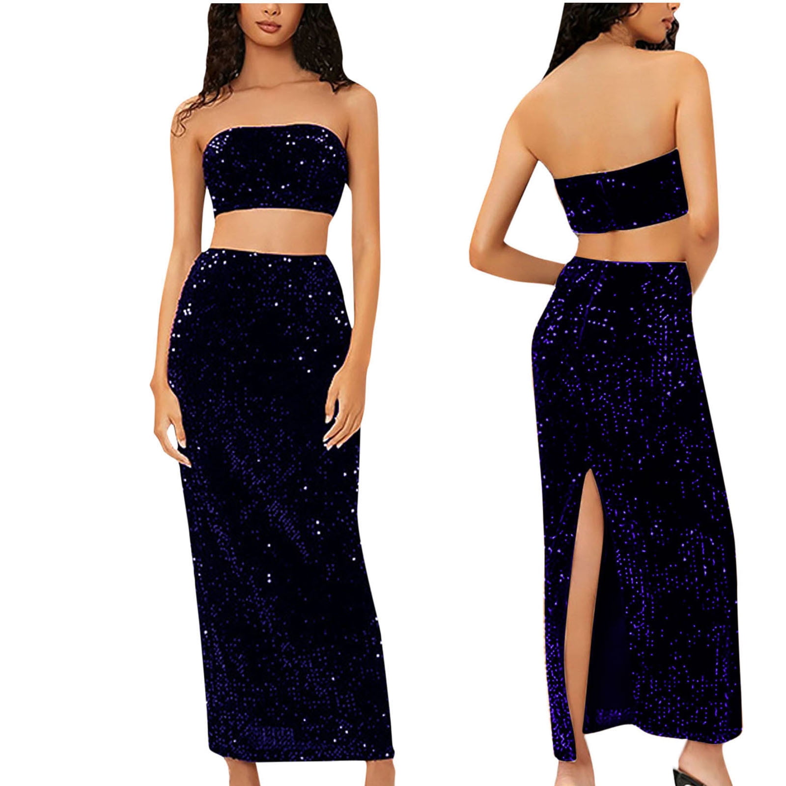qolati Women's 2 Piece Holiday Outfit 2024 Sparkly Sequin Sleeveless — free download