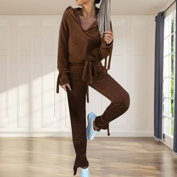 qolati Women's 2 Piece Outfits 2024 Fall Winter Long Sleeve Hoodies Sweatshirt with Skinny Sweatpants Tracksuits Y2k Clothes Loungwear Matching Sets