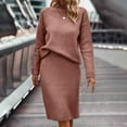 thumbnail image 1 of qolati Women's 2 Piece Outfits Long Sleeve Knit Pullover Tops Bodycon Midi Skirt Matching Sets 2024 Fall Winter Sweater Dresses Set, 1 of 5