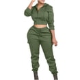 thumbnail image 1 of qolati Women's 2 Piece Outfits Lounge Long Sleeve Zipper Cropped Jacket High Waist Joggers Pants Tracksuit Workout SetsArmy Green XL 10, 1 of 6