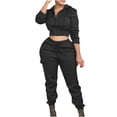 thumbnail image 1 of qolati Women's 2 Piece Outfits Lounge Long Sleeve Zipper Cropped Jacket High Waist Joggers Pants Tracksuit Workout SetsBlack L 8, 1 of 1
