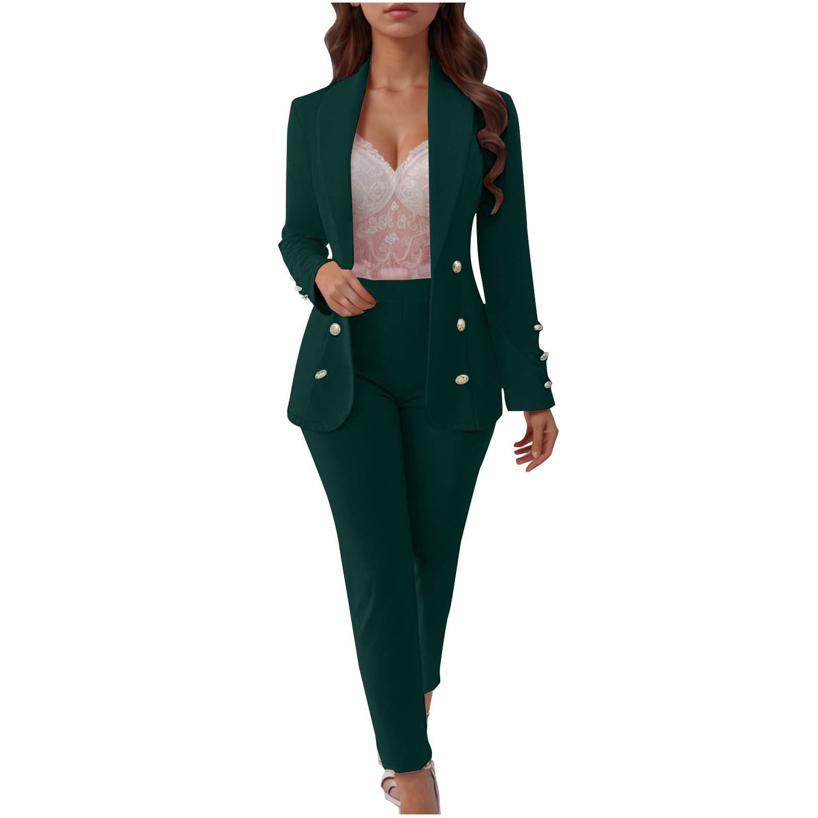 Women's Double Breasted Office Suit - 2PC Set, Notch Lapel, Professional Business Suit