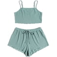 thumbnail image 1 of qolati Women's 2 Piece Waffle Knit Lounge Sets Pjs Matching Outfits Cami T-shirt and Shorts Sets Sleepwear Loungewear Casual Pajamas Sets, 1 of 4