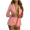 thumbnail image 1 of qolati Women's 2 Pieces Outfits Casual Open Front Blazers with High Waisted Belted Bermuda Pants Blazer Shorts Set Casual Long Sleeve Business Work Suit Sets, 1 of 6