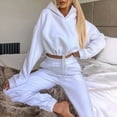 thumbnail image 1 of qolati Women's 2023 Fall Tow Piece Outfit Long Sleeve Oversized Cropped Hoodie Sweatshirts with Elastic Waist Long Pants Tracksuit Casual Sweatsuits Jogger Set, 1 of 5
