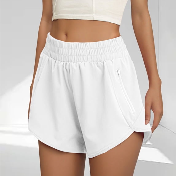 qolati Women's Athletic Running Shorts Quick Dry High Waisted Side Split Short Yoga Workout Active Gym Shorts with Zip Pockets