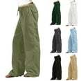 thumbnail image 1 of qolati Women's Baggy Cotton Linen Pants Drawstring Elastic Waist Comfy Lounge Pants Casual Wide Legs Loose Fit Palazzo Long Pants, 1 of 5