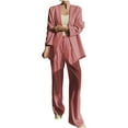 thumbnail image 1 of qolati Women's Blazer Set 2 Piece Outfits Open Front Long Sleeve Blazer Jackets and Dressy Wide Leg Pants Solid Business Office Suits Set Pink S 4, 1 of 6