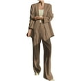 thumbnail image 1 of qolati Women's Blazer Set 2 Piece Outfits Open Front Long Sleeve Blazer Jackets and Dressy Wide Leg Pants Solid Business Office Suits Set Khaki XXXL 14, 1 of 6