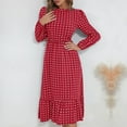 thumbnail image 1 of qolati Women's Boho Long Sleeve Dresses Casual Round Neck Polka Dot Print Midi Dress Elegant Puffy Sleeve Ruffle Hem Flowy Holiday Dress, 1 of 6