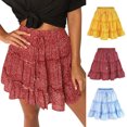 thumbnail image 1 of qolati Women's Boho Mini Skirt 2023 Floral Print High Waist Drawstring Skirts Casual Ruffle Tiered Swing Beach Short Skirt, 1 of 4