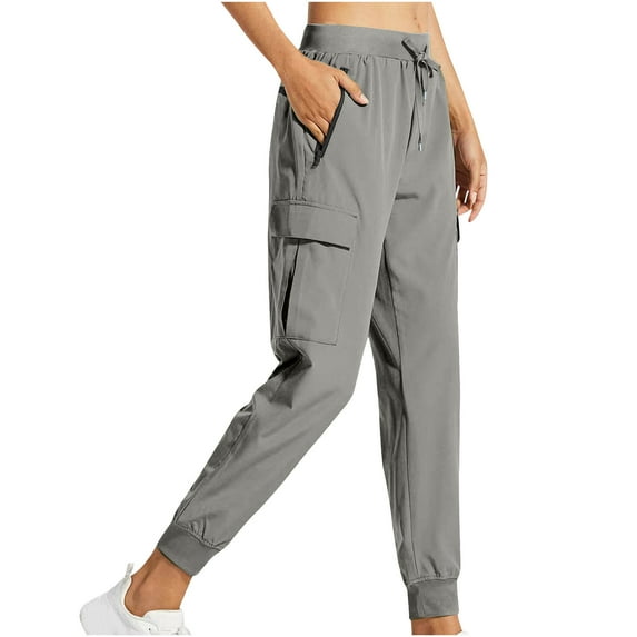 qolati Women's Cargo Joggers Lightweight Quick Dry Hiking Pants Athletic Workout Lounge Casual Outdoor Sweat Pants with Zipper Pockets Gray XL 10