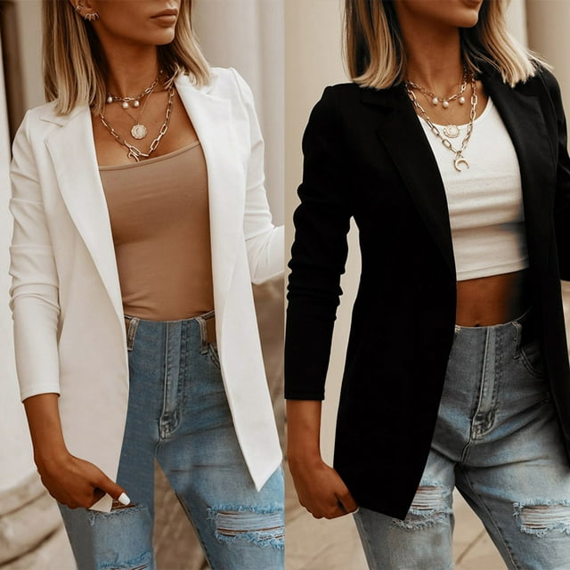 qolati Women's Casual Blazer Jackets Long Sleeve Buttons Open Front ...