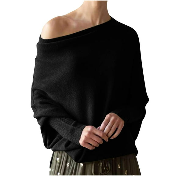 qolati Womens Off The Shoulder Sweater Top Fall 2024 Oversized Knit Batwings Long Sleeve Pullover Sweaters Dressy Casual Knitted Tunic Tops