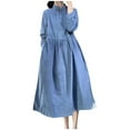 thumbnail image 1 of qolati Women's Casual Spring Denim Dress Puff Sleeve Elastic Waist Button Down Maxi Long Shirt Dress Plus Size Flowy A Line Jean Dress, 1 of 4