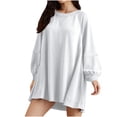 thumbnail image 1 of qolati Women's Casual Sweatshirt Dress 2023 Trendy Puffy Long Sleeve Pullover Tops Mini Skirts Lightweight Loose Crewneck Pleated A Line T Shirts Dresses, 1 of 7