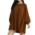 thumbnail image 1 of qolati Women's Casual Sweatshirt Dress 2023 Trendy Puffy Long Sleeve Pullover Tops Mini Skirts Lightweight Loose Crewneck Pleated A Line T Shirts Dresses, 1 of 7