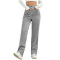 thumbnail image 1 of qolati Women's Casual Wide Straight Leg Pants High Waisted Button Down Cargo Pants Stretchy Tummy Control Lounge Trousers with Multiple Pockets, 1 of 5