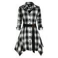 thumbnail image 1 of qolati Women's Christmas Plaid Dress Casual Long Sleeve Button Down Checker Shirt Midi Dresses 2024 Fashion Irregular Hem Pleated Flowy Party Prom Dress, 1 of 5