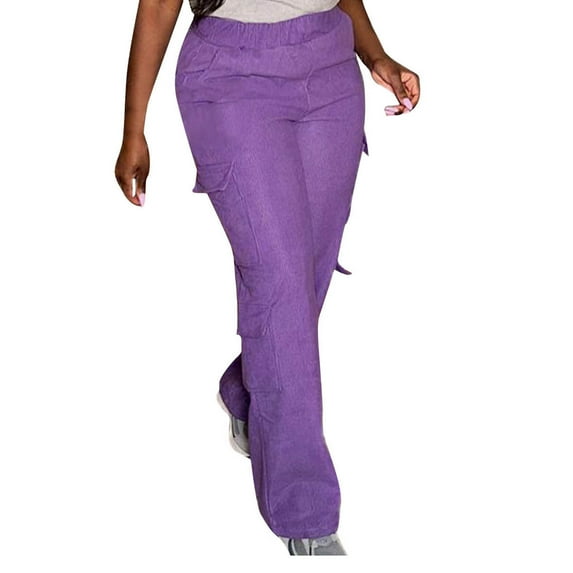 qolati Women's Corduroy Cargo Pants Spring Fashion 2024 Elastic High Waisted Straight Leg Trousers Regular Fit Lounge Sweatpants with Pockets