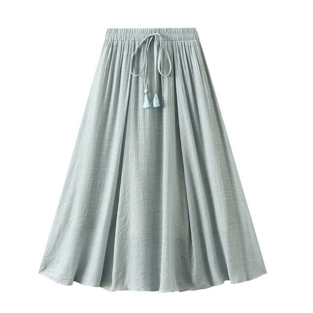qolati Women's Cotton Linen Beach Midi Skirts Trendy High Waist ...