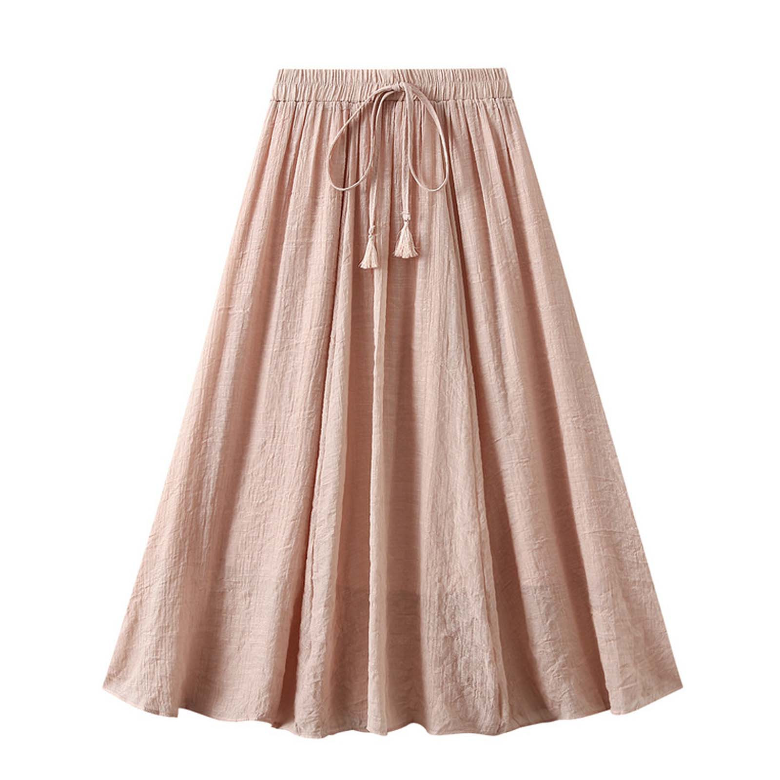 qolati Women's Cotton Linen Beach Midi Skirts Trendy High Waist ...