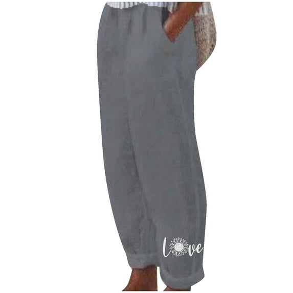 qolati Women's Cotton Linen Pants Casual Elastic High Waist Wide Leg Lounge Trousers Comfy Loose Solid Color Yoga Beach Harem Pants with Pocket