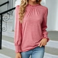 thumbnail image 1 of qolati Women's Dressy Casual Long Sleeve Tops 2023 Ruffle Round Neck Basic Fit T-Shirts Classic Loose Solid Color Work Going Out Shirt, 1 of 4