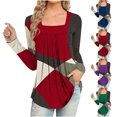 thumbnail image 1 of qolati Women's Fall Long Sleeve T Shirts Dressy Trendy Printed Ruched Square Neck Shirts Casual Loose Flowy Holiday Pullover Tops, 1 of 6
