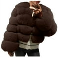 thumbnail image 1 of qolati Women's Faux Furs Cropped Jacket Solid Open Front Long Sleeve Outerwear Winter Thicken Warm Fuzzy Short Bubble Coats, 1 of 5