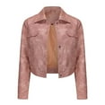 thumbnail image 1 of qolati Women's Faux Leather Crop Jacket 2024 Fall Fashion Button Down Long Sleeve Casual Moto Biker Jacket Outerwear Lapel Collar Short Coat Streetwear, 1 of 4