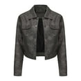 thumbnail image 1 of qolati Women's Faux Leather Crop Jacket 2024 Fall Fashion Button Down Long Sleeve Casual Moto Biker Jacket Outerwear Lapel Collar Short Coat Streetwear, 1 of 4